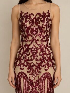 Dark Cherry (Red) Embellished Sheath Dress - S